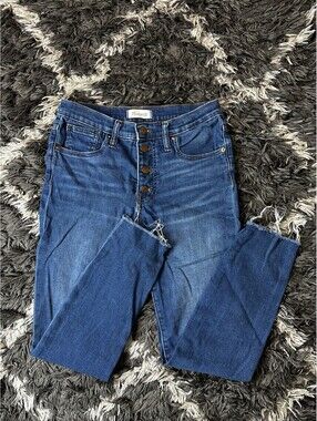 Madewell Mid-Rise Skinny Jeans Size 28 Distressed Hem Button Fly Blue